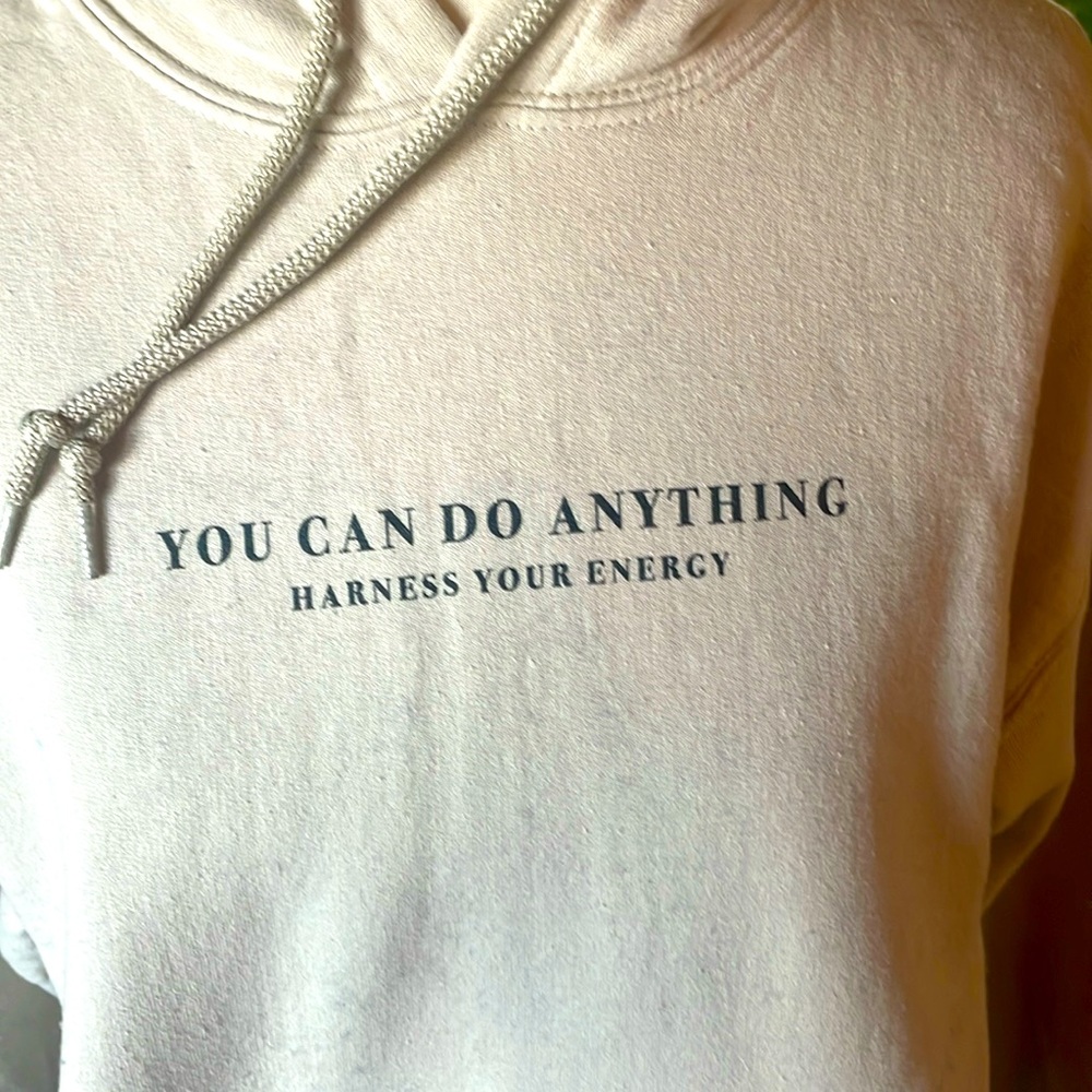 Beige hoodie.